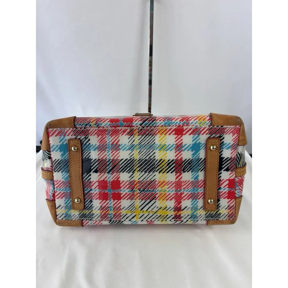 Dooney Bourke Chatham White Bright Plaid Domed Satchel Top Handles Shoulder